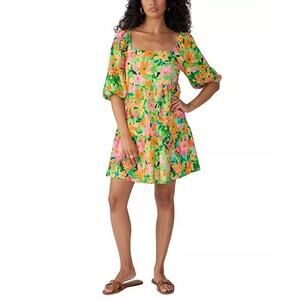 Sanctuary Women’s Weekender Tiered Square-Neck Dress Floral Linen Blend Size 2X